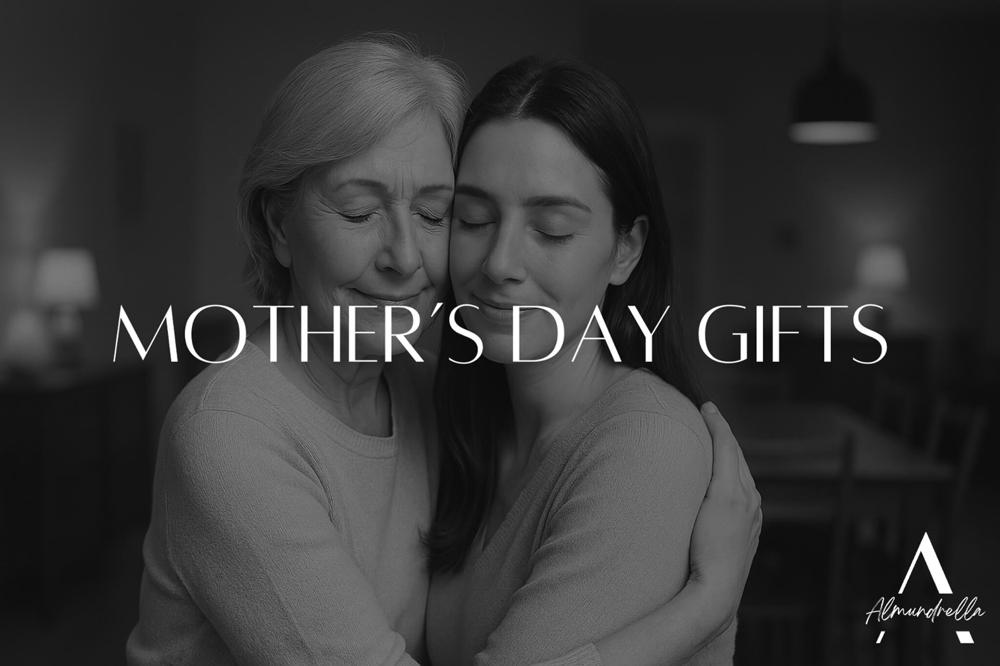Mother and daughter hugging warmly on Mother's Day – emotional black and white photo for gift