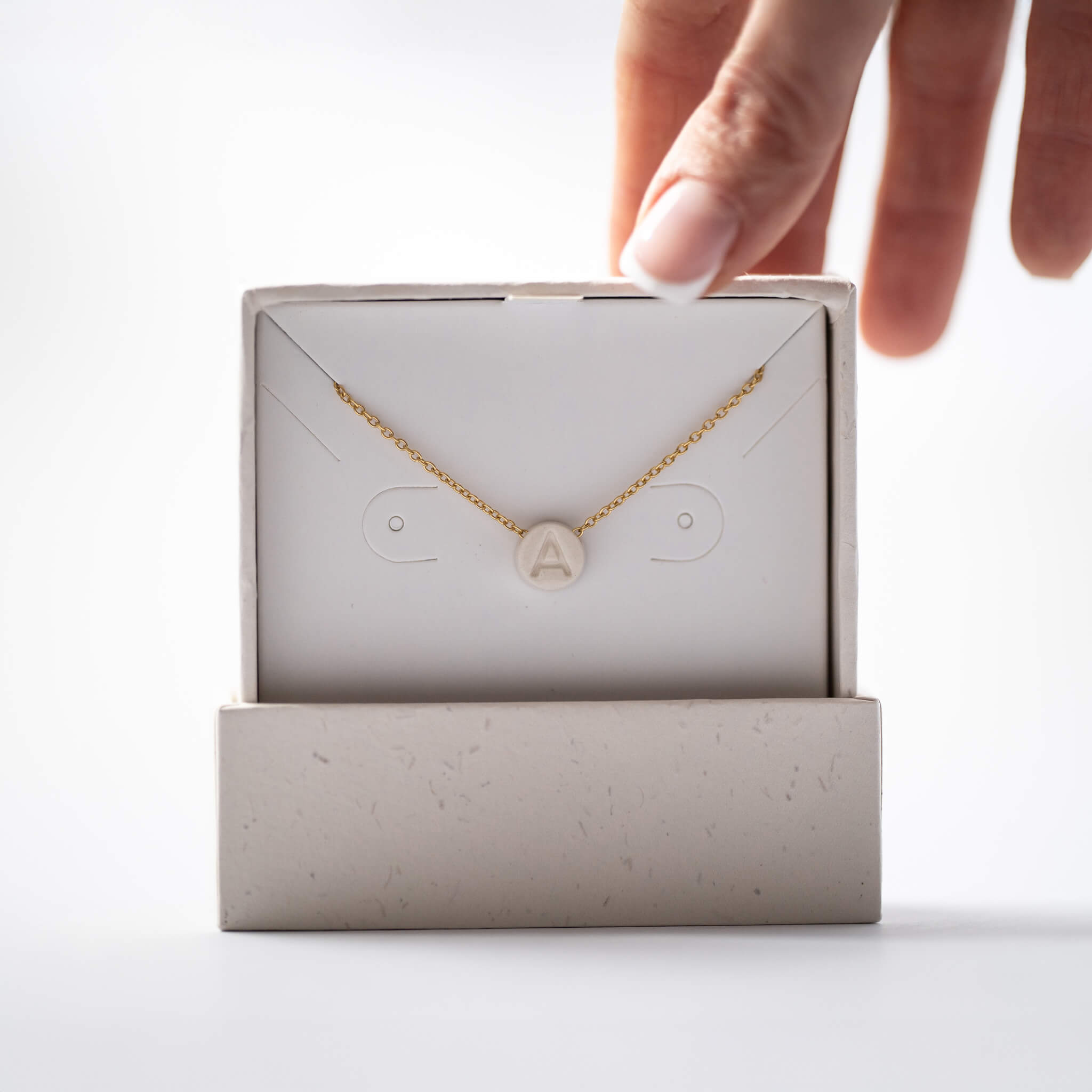 Personalized initial 'A' necklace in eco gift box – Almundrella handmade jewelry